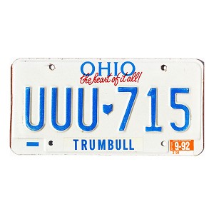 1992 Ohio License Plate #UUU715