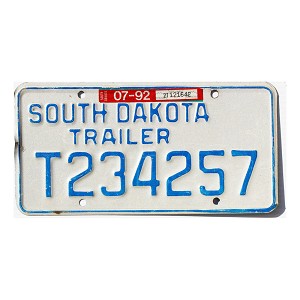 1992 South Dakota Trailer License Plate #T234257