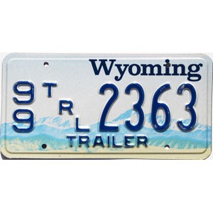 1992 Wyoming Rental Trailer License Plate #992363