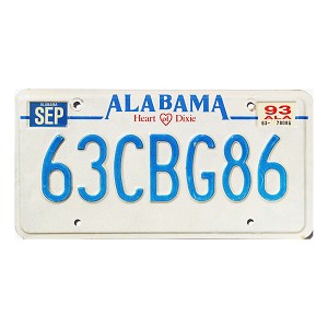 1993 Alabama License Plate #63CBG86