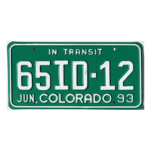 1993 Colorado In Transit License Plate #65ID12