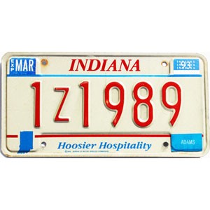 1993 Indiana License Plate #1Z1989