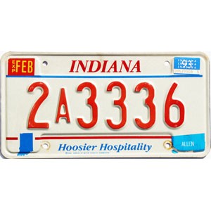 1993 Indiana License Plate #2A3336