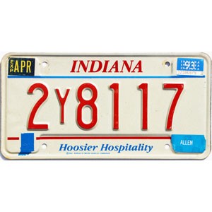 1993 Indiana License Plate #2Y8117