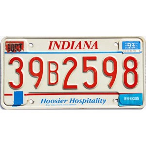 1993 Indiana License Plate #39B2598