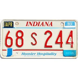 1993 Indiana License Plate #68S244