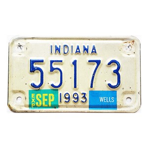 1993 Indiana Motorcycle License Plate #55173