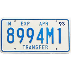 1993 Indiana Transfer License Plate #8994M1