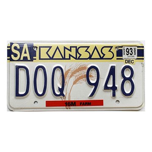 1993 Kansas Farm Truck License Plate #DOQ948