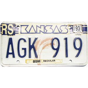 1993 Kansas Truck License Plate #AGK919