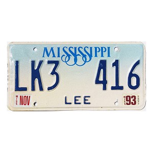 1993 Mississippi License Plate #LK3416