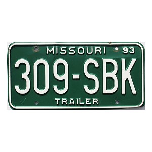 1993 Missouri Trailer License Plate #309SBK