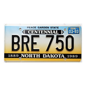 1993 North Dakota License Plate #BRE750