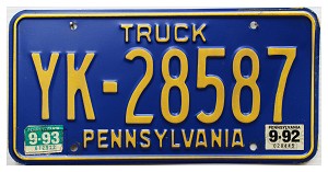 1993 Pennsylvania Truck License Plate #YK28587