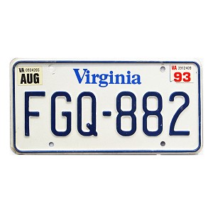 1993 Virginia License Plate #FGQ882
