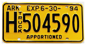 1994 Arkansas Truck Apportioned License Plate #H504590