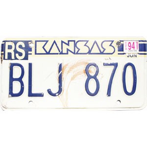 1994 Kansas License Plate #BLJ870