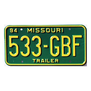 1994 Missouri Trailer License Plate #533GBF