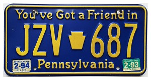 1994 Pennsylvania License Plate #JZV687