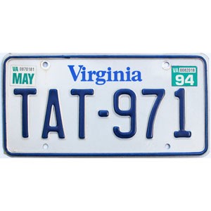 1994 Virginia License Plate #TAT971