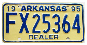 1995 Arkansas Dealer License Plate #FX25364