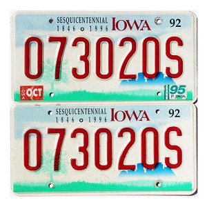 1995 Iowa Sesquicentennial License Plates Pair #073020S