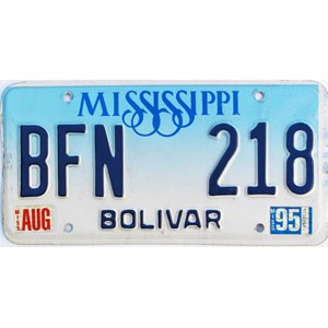 1995 Mississippi License Plate #BFN218