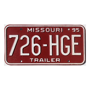1995 Missouri Trailer License Plate #726HGE