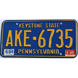 1995 Pennsylvania License Plate #AKE6735