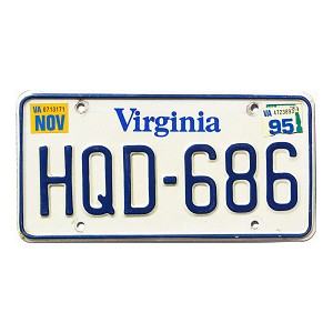 1995 Virginia License Plate #HQD686