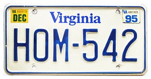 1995 Virginia License Plate #HOM542