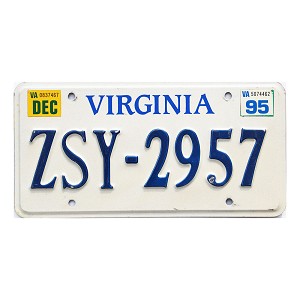 1995 Virginia License Plate #ZSY2957