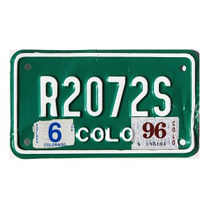 1996 Colorado Motorcycle License Plate #R2072S