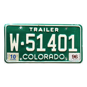 1996 Colorado Trailer License Plate #W51401