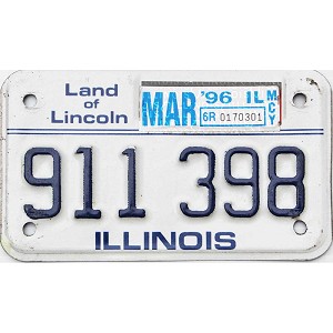 1996 Illinois Motorcycle License Plate #911398