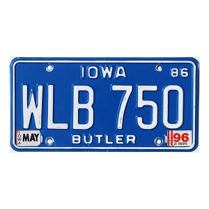 1996 Iowa License Plate #WLB750