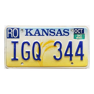 1996 Kansas License Plate #IGQ344