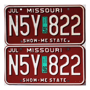 1996 Missouri License Plates Pair #N5Y822