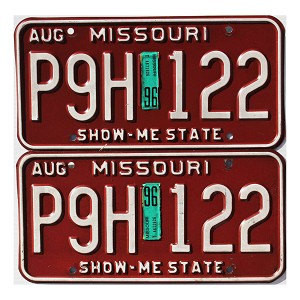 1996 Missouri License Plates Pair #P9H122