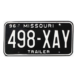 1996 Missouri Trailer License Plate #498XAY