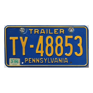 1996 Pennsylvania Trailer License Plate #TY48853