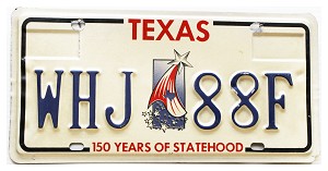 1996 Texas License Plate #WHJ88F