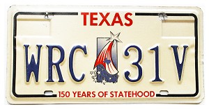 1996 Texas License Plate #WRC31V
