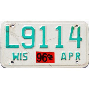 1996 Wisconsin Motorcycle License Plate #L9114