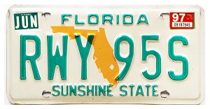 1997 Florida License Plate #RWY95S