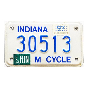 1997 Indiana Motorcycle License Plate #30513