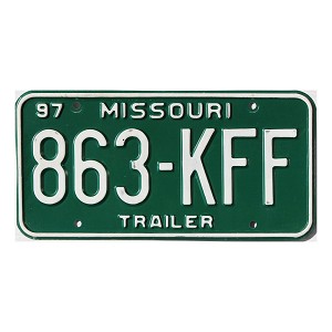 1997 Missouri Trailer License Plate #863KFF