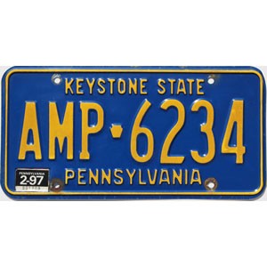 1997 Pennsylvania License Plate #AMP6234