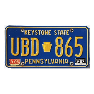 1997 Pennsylvania License Plate #UBD865