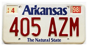 1998 Arkansas License Plate #405AZM